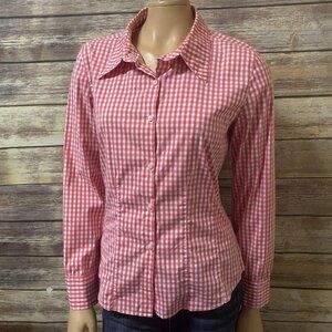 Tyler Boe Top size 8‎ Checked Button Front Shirt Pink Fitted Long Sleeve